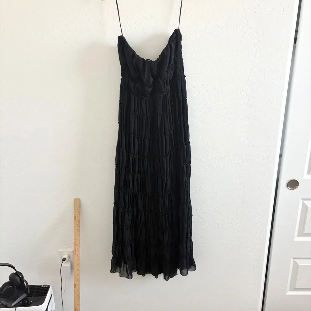 Abercrombie & Fitch Black Strapless Ruched Tiered Maxi Dress Solid Chiffon L